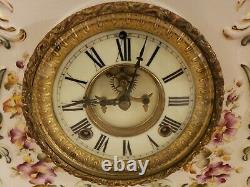 Antique Working 1881 ANSONIA Victorian Porcelain Open Escapement Mantel Clock