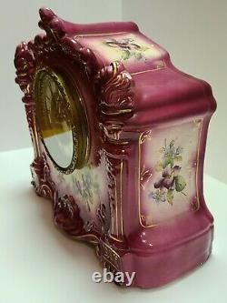 Antique Working 1881 ANSONIA Victorian Porcelain Open Escapement Mantel Clock