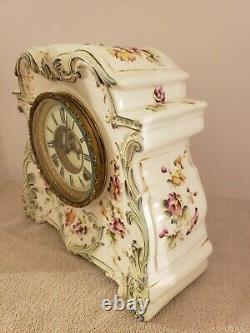 Antique Working 1881 ANSONIA Victorian Porcelain Open Escapement Mantel Clock