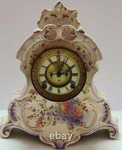 Antique Working 1882 ANSONIA La Normandie Porcelain Open Escapement Mantel Clock