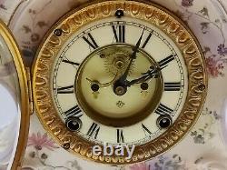 Antique Working 1882 ANSONIA La Normandie Porcelain Open Escapement Mantel Clock