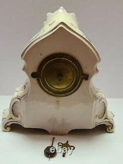 Antique Working 1882 ANSONIA La Normandie Porcelain Open Escapement Mantel Clock