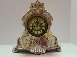 Antique Working 1882 ANSONIA La Normandie Porcelain Open Escapement Mantel Clock