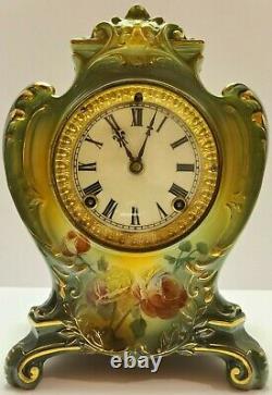 Antique Working 1904 ANSONIA La Plaine Royal Bonn Porcelain Ceramic Mantel Clock