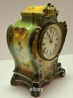 Antique Working 1904 ANSONIA La Plaine Royal Bonn Porcelain Ceramic Mantel Clock