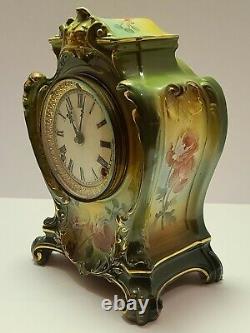 Antique Working 1904 ANSONIA La Plaine Royal Bonn Porcelain Ceramic Mantel Clock