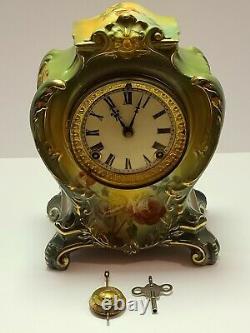 Antique Working 1904 ANSONIA La Plaine Royal Bonn Porcelain Ceramic Mantel Clock