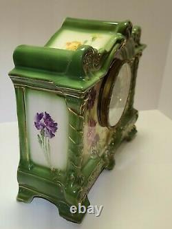 Antique Working ANSONIA La Palma Royal Bonn Victorian Porcelain Mantel Clock