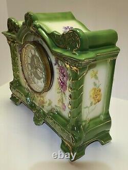 Antique Working ANSONIA La Palma Royal Bonn Victorian Porcelain Mantel Clock