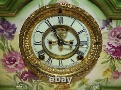 Antique Working ANSONIA La Palma Royal Bonn Victorian Porcelain Mantel Clock