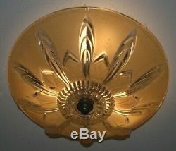 Antique beige 12 glass Art Deco flush mount ceiling light fixture 1940s