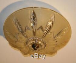 Antique beige 12 glass Art Deco flush mount ceiling light fixture 1940s