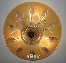 Antique beige 12 glass Art Deco flush mount ceiling light fixture 1940s