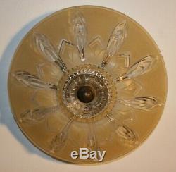 Antique beige 12 glass Art Deco flush mount ceiling light fixture 1940s