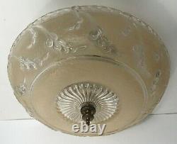 Antique beige glass 14 Art Deco flush mount ceiling light fixture Porcelier