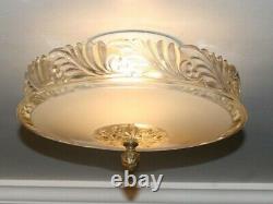 Antique beige glass flush mount original 40s art deco light fixture chandelier