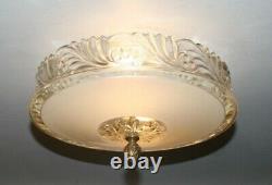 Antique beige glass flush mount original 40s art deco light fixture chandelier