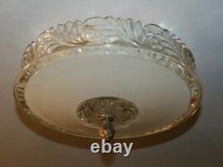 Antique beige glass flush mount original 40s art deco light fixture chandelier