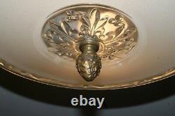 Antique beige glass flush mount original 40s art deco light fixture chandelier