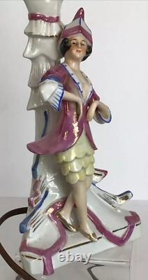 Antique c1920s Pre WWII German Porcelain Lamp Art Deco Style Ceramic Bell Shade