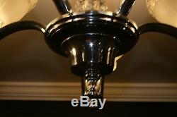 Antique chrome five socket frosted glass shade Art Deco ceiling light fixture