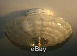 Antique frosted glass 14 Art Deco flush mount ceiling light fixture 1940s