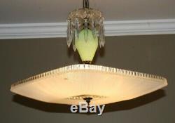 Antique frosted square jadeite green glass Art Deco ceiling light fixture