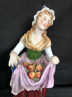 Antique german SITZENDORF porcelain. Lady with fruit. Marked bottom