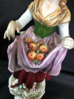 Antique german SITZENDORF porcelain. Lady with fruit. Marked bottom