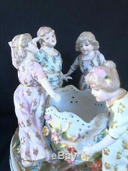 Antique german marked porcelain large group dancing girls. Meissen Style