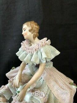 Antique german porcelain. Dresden lady with borzoi dog Marked Bottom