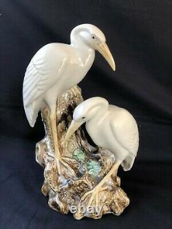 Antique german porcelain figurine pair of egrets with flowervase. Marked