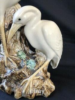 Antique german porcelain figurine pair of egrets with flowervase. Marked