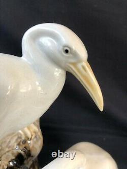 Antique german porcelain figurine pair of egrets with flowervase. Marked