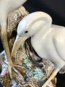 Antique german porcelain figurine pair of egrets with flowervase. Marked