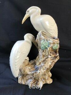 Antique german porcelain figurine pair of egrets with flowervase. Marked