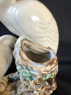 Antique german porcelain figurine pair of egrets with flowervase. Marked