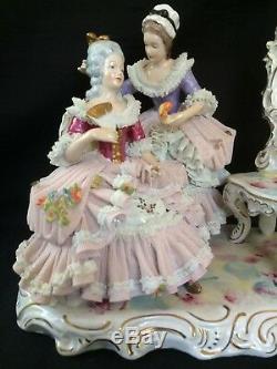 Antique large dresden porcelain group lady s with mirror