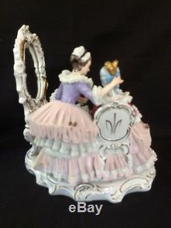 Antique large dresden porcelain group lady s with mirror