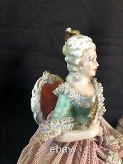 Antique large dresden porcelain group lady with mirror