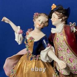 Antique original porcelain couple figurine Nicolas Camargo Dancer 1730 VOLKSTEDT