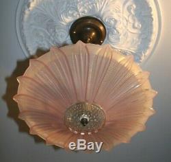 Antique pink glass sunflower shade Art Deco ceiling light fixture custom built