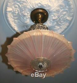 Antique pink glass sunflower shade Art Deco ceiling light fixture custom built