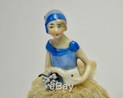 Antique porcelain half doll pin cushion With Legs #9