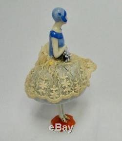 Antique porcelain half doll pin cushion With Legs #9