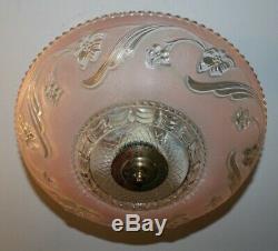 Antique semi flush pink Porcelier glass shade Art Deco light fixture chandelier