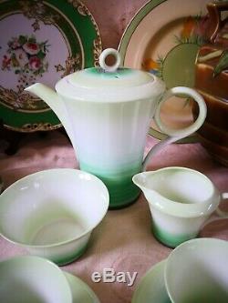 Art Deco 1920s Shelley Green 15 Piece Coffee Set In Good Condition