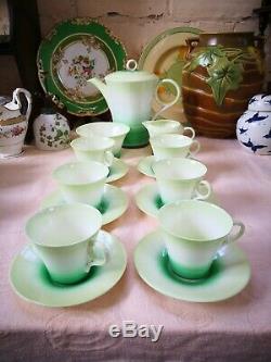 Art Deco 1920s Shelley Green 15 Piece Coffee Set In Good Condition