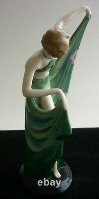 Art Deco 1930's Fasold & Stauch Porcelain Green Dress Dancing Lady Figurine