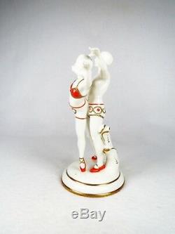 Art Deco Aelteste Volkstedter Porcelain Figurine Male & Female Ballerina Dancers